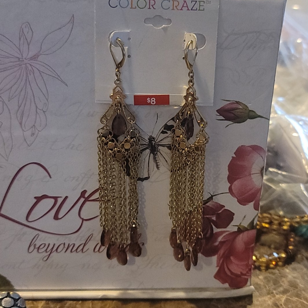 Long gold rheinstones earings